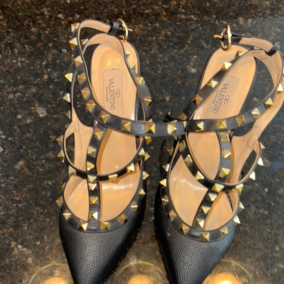 Valentino Black and Gold Studded Heels - Picture 1 of 6
